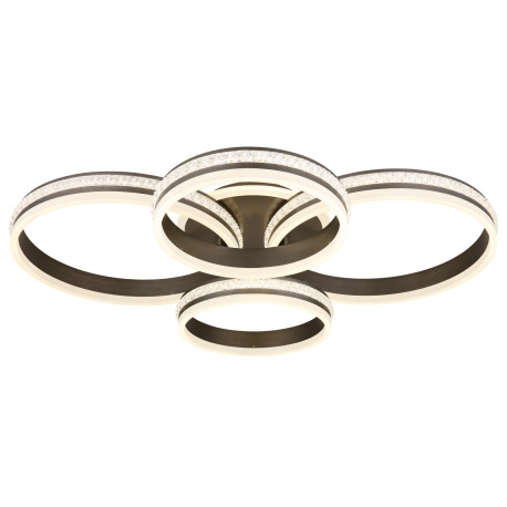 Stropné svietidlo, kov a hliník titánová farba, plastové krištále, akryl biely, stmievateľné, niekoľ