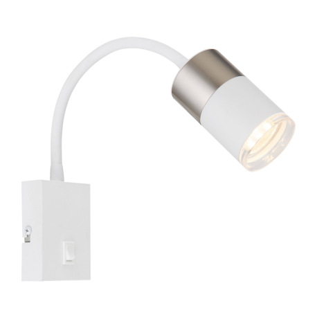 Nástenné svietidlo, kov biely, hliník nikel matný, hliník biely, plast priehľadný, kábel PVC biely,