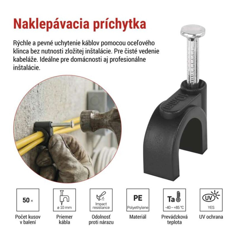 Káblová príchytka 10 mm, čierna, 50 ks
