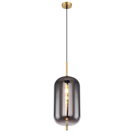 Závesné svietidlo, kov čierny, mosadz, dymové sklo, ø: 220mm, V:1200mm, bez žiarovky 1x E27, max. 60