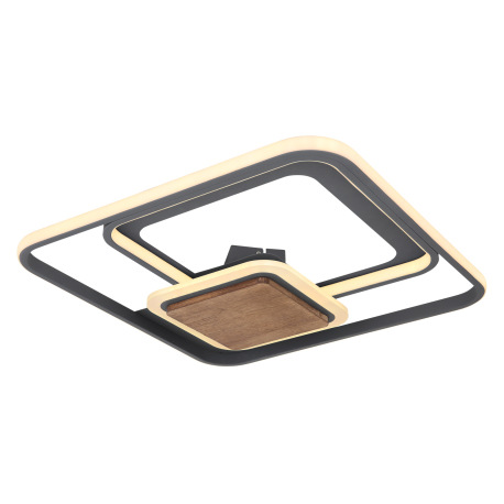 Stropné svietidlo, kov grafit, tmavohnedé drevo, akryl biely, DxŠxV:500x500x80, vrátane 1xLED 48W 23