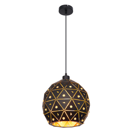 Závesné svietidlo, kov čierny matný, krištále K9 číre, tienidlo vo vnútri zlaté, Ø:250, V:1200, bez