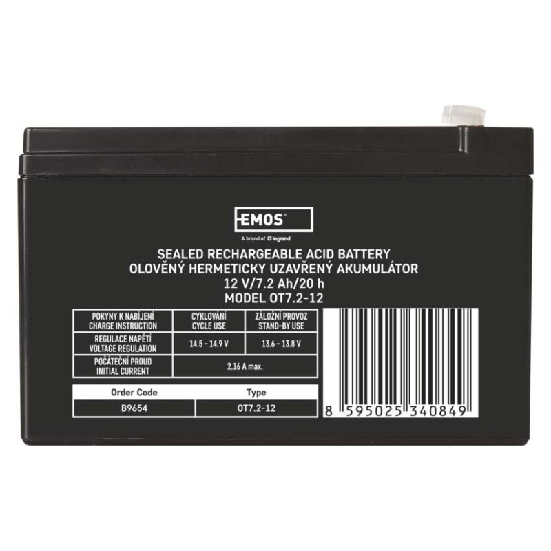 Bezúdržbový olovený akumulátor 12 V/7,2 Ah, faston 4,7 mm