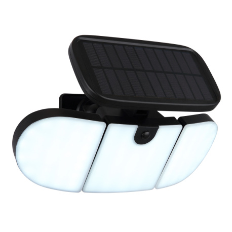 Solárne svietidlo, plast čierny, polykarbonát biely, vypínač, nastaviteľné, vrátane batérií CR18650