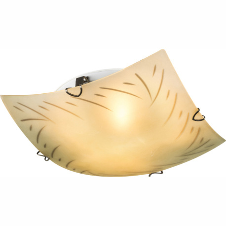 Stropné svietidlo, mosadz, biela, sklo, DxŠxV: 300x300x80, bez žiaroviek 2xE27, max. 60W 230V.