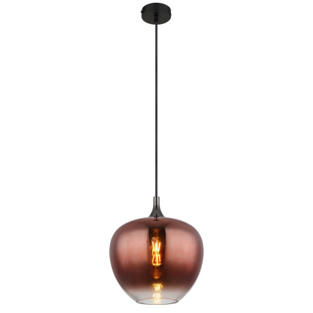 Závesné svietidlo, kov čierny, kov čierny chróm, sklo medenej farby, priehľadné, textilný kábel čier