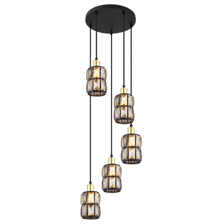 Závesné svietidlo, kov čierny, sklenené krištále dymové, kov matný, čierny PVC kábel, ø: 300mm, V:12