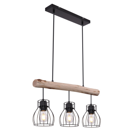 Závesné svietidlo, kov čierny, drevo, DxŠxV:600x136x1400, bez žiaroviek 3xE27, max. 40W 230V