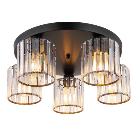 Stropné svietidlo, kov čierny, akrylové krištále číre, ø: 465mm, V: 180mm, bez žiaroviek 5xE27, max.