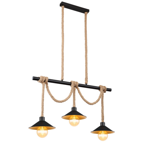 Závesné svietidlo, kov čierny a zlatý, lano, DxŠxV:825x220x1200mm, bez žiaroviek 3x E27, max. 60W 23