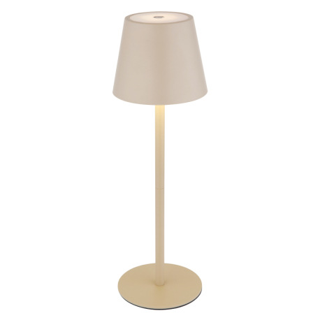 Stolová lampa, kov/plast pieskový/biely, dotyk. zap/vyp/stmievanie, USB-A 2.0 - USB-C; aku CR18650 1