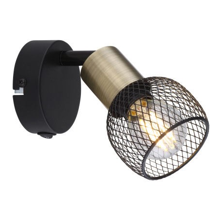 Nástenné svietidlo, kov čierny, mosadz, tienidlo - kovová mriežka, vypínač, ŠxV: 80x165, H: 90, bez