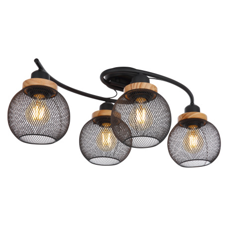 Stropné svietidlo, kov čierny, drevo, DxŠxV:600x350x220, bez žiaroviek 4xE27, max. 60W 230V