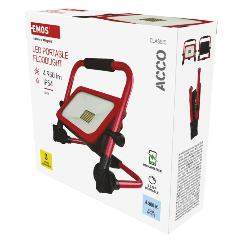 LED reflektor ACCO nabíjací prenosný, 50 W studená biela