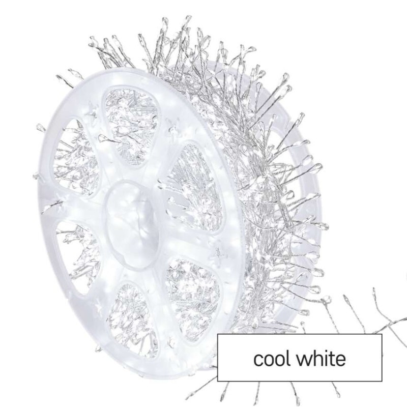 LED nano reťaz na cievke, strieborný, 14,4 m, studená biela, časovač