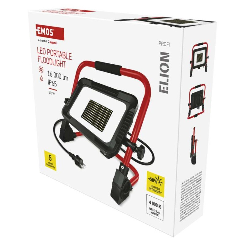 LED reflektor ELION 100W, červeno-čierny, IP65, 16 000 lm, neutrálna biela
