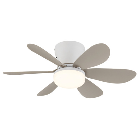 Stropný ventilátor, kov biely matný, plast piesková matná, stmievateľný, viacero rýchlostí pomocou n