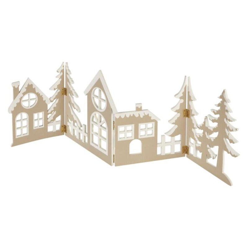 LED dekorácia drevená – vesnička, 60 cm, 2x AA, teplá biela, časovač