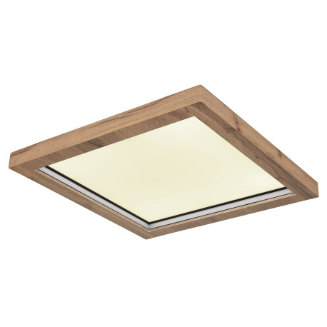 Stropné svietidlo, kov čierny matný, MDF so vzhľadom dreva, plast opál, stmievateľné, niekoľko úrovn