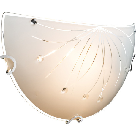 Nástenné svietidlo, kov biely, chróm, satinované sklo, dekoračné kamienky, priehľadné ozdobné linky,