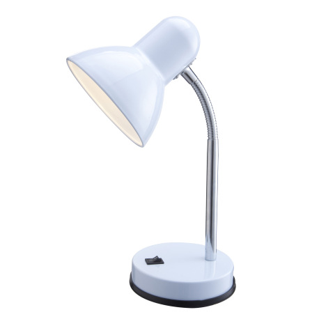 Stolová lampa, kov biely, plast biely, chróm, flexi, kábel 1,6m, vypínač, ŠxV: 215x350, bez žiarovky