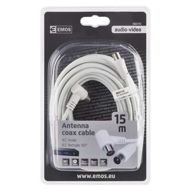 Anténny koaxiálny kábel tienený 15m - uhlová vidlica