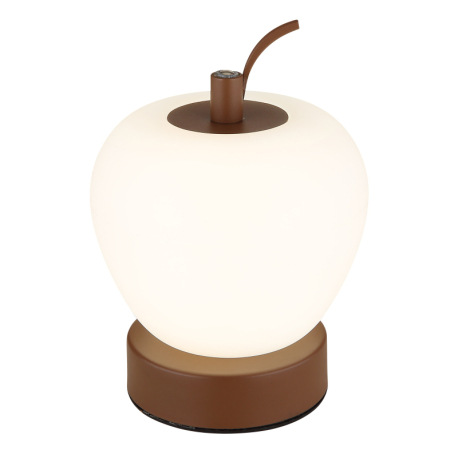 Nabíjateľná stolová lampa, hnedý matný kov, plast biely, čierny PVC kábel, dotykové zapnutie/vypnuti