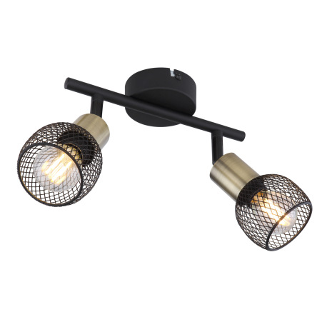 Nástenné svietidlo, kov čierny, mosadz, tienidlo - kovová mriežka, DxŠ:390x110, bez žiaroviek 2xE14,
