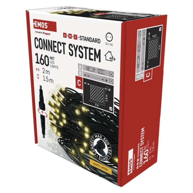 Standard LED spojovacia vianočná reťaz – sieť, 1,5x2 m, vonkajšia, teplá biela