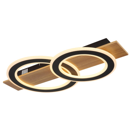 Stropné svietidlo, tmavý plast s imitáciou dreva, matný čierny kov, akryl biely, DxŠxV: 630x350x70mm