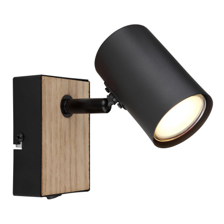 Nástenné svietidlo kov čierny matný, MDF, imitácia tmavého dreva, kolískový vypínač na výrobku, ŠxV: