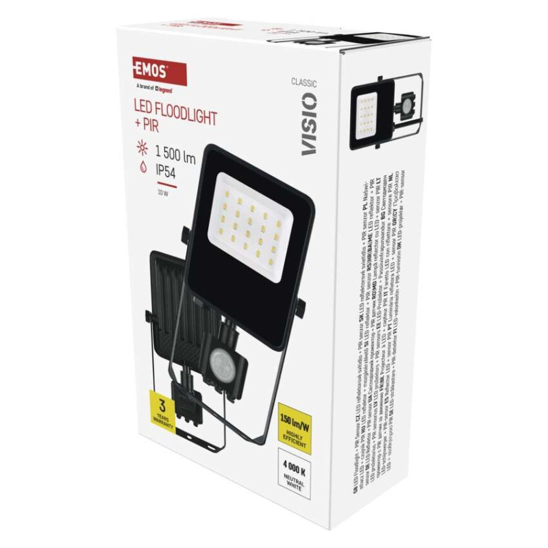 LED reflektor VISIO s pohybovým čidlom, 10W, neutrálna biela, čierný