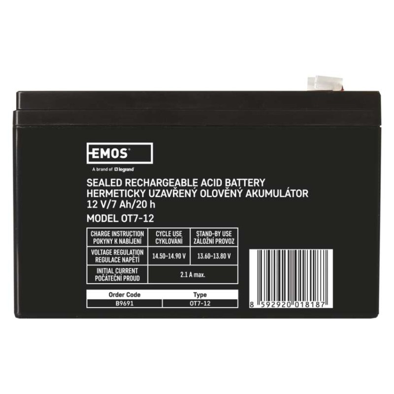 Bezúdržbový olovený akumulátor 12 V/7 Ah, faston 4,7 mm