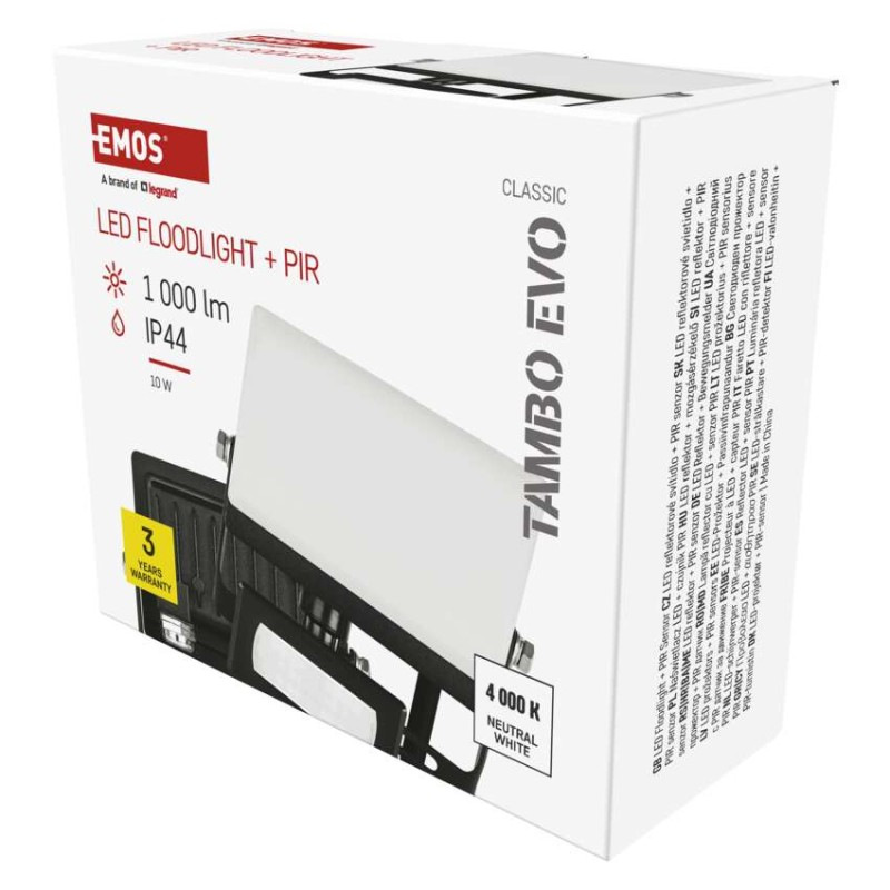 LED reflektor TAMBO EVO so senzorom pohybu, 10 W, 1000 lm, IP65, čierny