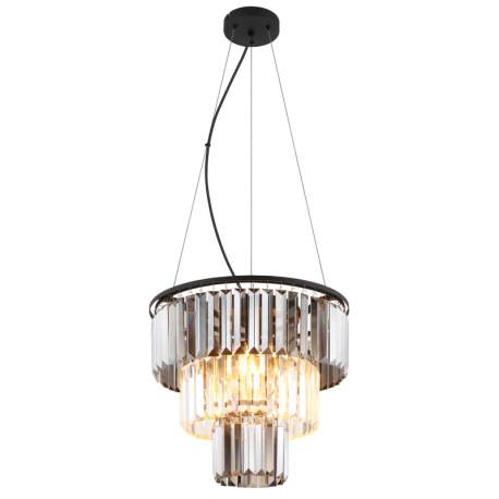 Závesné svietidlo, kov čierny, sklenené krištále dymové, číre, kábel PVC čierny, možnosť skrátenia v