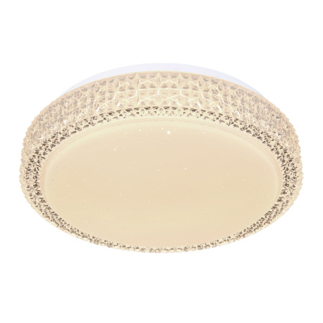 Stropné svietidlo, kov biely, akryl biely, priehľadné plastové krištále, zmena farby svetla pomocou