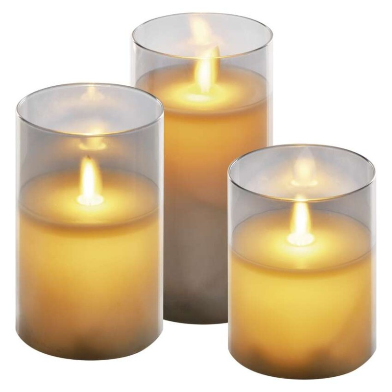 LED dekorácia - 3x vosková sviečka v skle, 6x AA, teplá biela, časovač