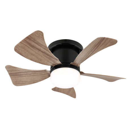 Stropný ventilátor, kov čierny matný, plast imitácia tmavého dreva/biely, stmievateľný, niekoľko úro