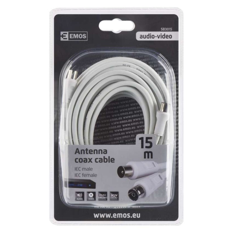 Anténny koaxiálny kábel tienený 15m - rovná vidlica