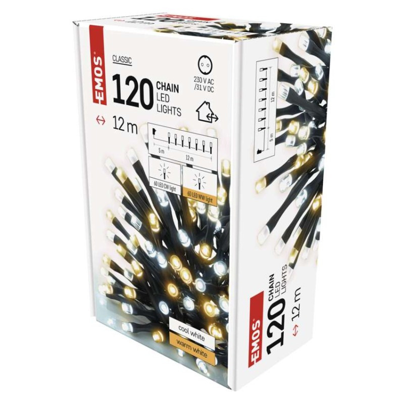 LED vianočná reťaz, 12 m, vonkajšia aj vnútorná, teplá/studená biela, časovač