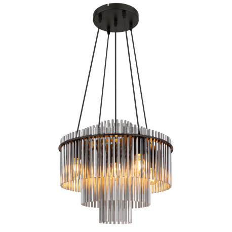 Závesná lampa, matný čierny kov, tyčky z dymového skla, čierny PVC kábel, výškovo nastaviteľná, ø: 5