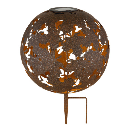 Solárne svietidlo, kov imitácia hrdze, vypínač, batéria AA 600mAh 1,2V, IP44, glóbus s javorovými li