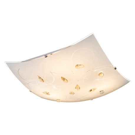 Stropné svietidlo, chróm, satinované sklo, jantárové kryštály, DxŠxV: 400x400x100, bez žiaroviek 3xE