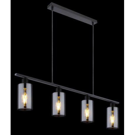 Závesné svietidlo, kov čierny matný, dymové sklo, DxŠxV:980x100x1200, bez žiaroviek 4xE27, max. 60W 2