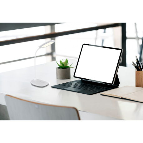 Stolové svietidlo, plast biely a satin., matný biely silikón, dotykové zapnutie/vypnutie/plynulé stm 10