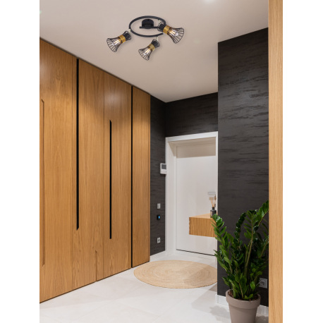 Stropné svietidlo, kov čierny a zlatý, kovové tyče čierne a zlaté, Ø250, V:220, bez žiaroviek 3xE14, 12