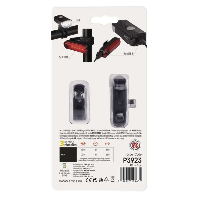LED predné + zadné nabíjacie svietidlo na bicykel P3923, 90 lm 9