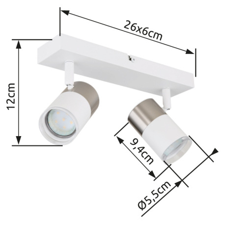 Nástenné svietidlo, kov biely, hliník nikel matný, hliník biely, plast transparentný, DxŠxV: 260x60x 10