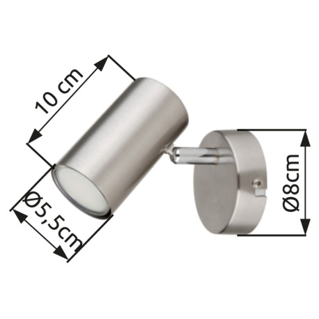 Nástenné svietidlo, kov nikel, chróm, ŠxV: 80x100mm, H: 120mm, bez žiarovky 1x GU10, max. 25W 230V 8