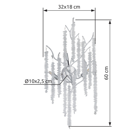 Nástenné svietidlo, kov chróm, pochrómovaný hliník, číre plastové krištále, ŠxV: 320x600mm, H: 180mm 16